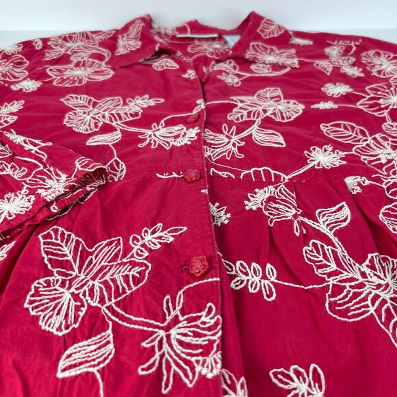 JH Collection XL Pink White Embroidered Floral Button Up Woman's Bell Slv Blouse - Picture 4 of 9